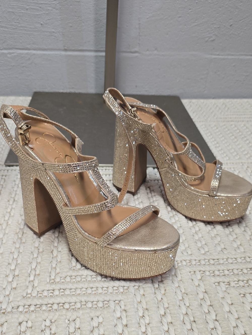 Jessica Simpson Champagne Glitter Platform Heels